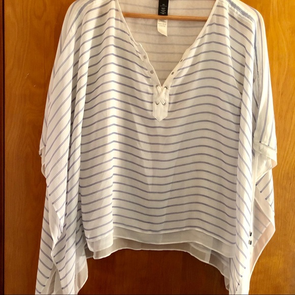 WHBM | Navy Striped Flowy Blouse - Picture 1 of 7